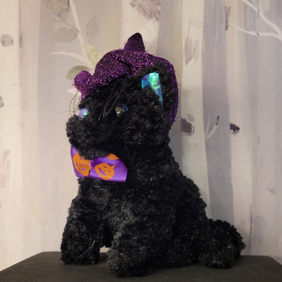 Black Cat With Sparkling Purple Witch's Hat & Jack O Lantern Bow-Tie DAN DEE - Picture 12 of 16